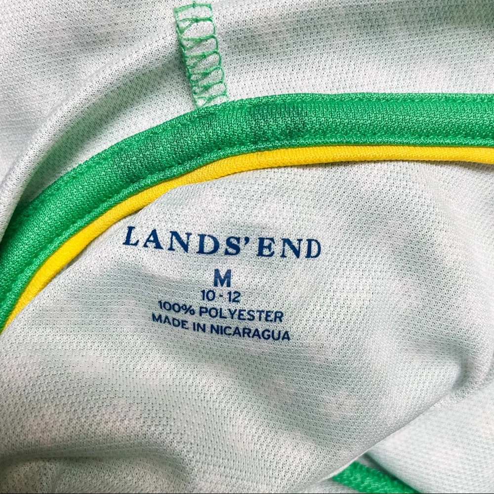 Lands End Green White Daisy Print Long Sleeve UPF 50 Sun Hoodie Rashguard 10/12
